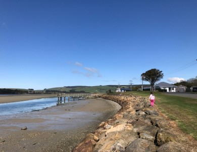 <p>Walking along the rocks by edge of estuary.</p>